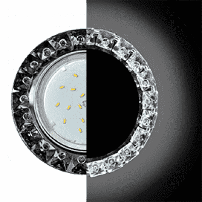 Ecola GX53 H4 LD5361 Glass Круг с крупными стразами Конус с подсветкой/фон черн./центр.часть хром 52x120 (к+) SQ53RGEFB