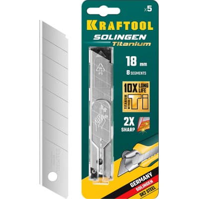 KRAFTOOL SOLINGEN Titanium 18 мм лезвия сегментированные с покрытием TiN, 8 сегментов, 5 шт 09605-TIN-18-S5_z02