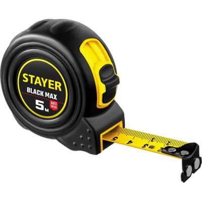 STAYER BlackMax 5м / 19мм рулетка в ударостойком полностью обрезиненном корпусе  и двумя фиксаторами 3410-05_z02
