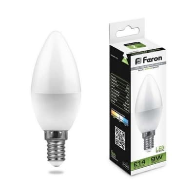 Лампа светодиодная FERON LB-570, C37 (свеча), 9W 230V E14 4000К 25799