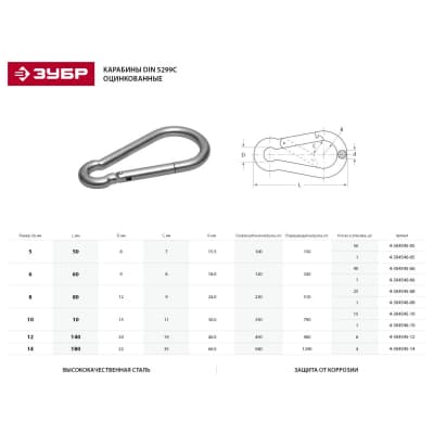 Карабин DIN 5299C ЗУБР 5 мм, 50 шт. 4-304545-05