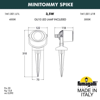 Ландшафтный светильник FUMAGALLI MINITOMMY SPIKE 1M1.001.000.AXU1L