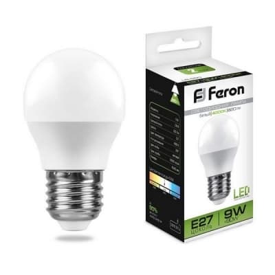 Лампа светодиодная FERON LB-550, G45 (шар малый), 9W 230V E27 4000К 25805