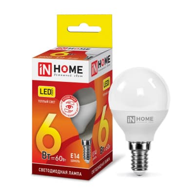 Лампа светодиодная LED-ШАР-VC 6Вт 230В Е14 3000К 480Лм IN HOME 4690612020501