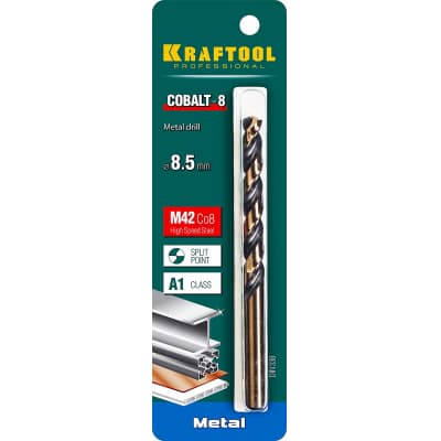 KRAFTOOL COBALT 8.5 х117мм, Сверло по металлу HSS-Co(8%) , сталь М42(S2-10-1-8) 29656-8.5