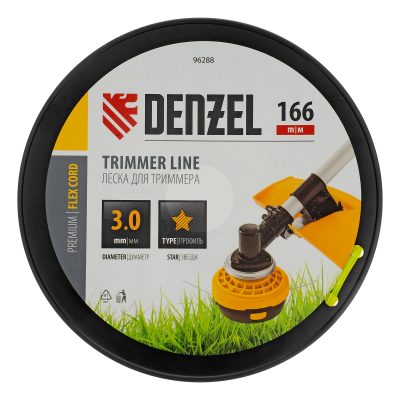 Леска для триммера звезда, 3,0мм х 166м, на DIN катушке FLEX CORD Denzel 96288