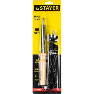 Электропаяльник STAYER 80 Вт, 220 В, клин, деревянная рукоятка Maxterm 55310-80