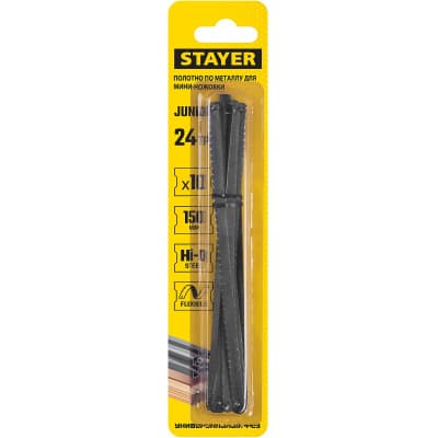 Универсальное полотно для мини-ножовки 150 мм, 24 TPI, металл, пластик, дерево, 10 шт, STAYER Junior 1565-S10_z02