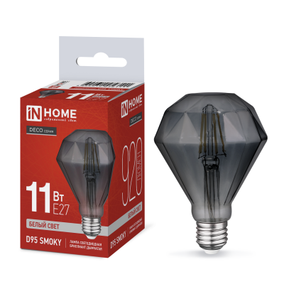 Лампа светодиодная IN HOME LED-D95-deco smoky 11Вт 230В E27 4000K 920Лм 95мм бриллиант дымчатая 4690612056111