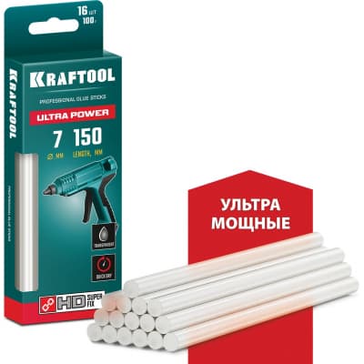 KRAFTOOL Ultra Power ультрамощные прозрачные клеевые стержни, d 7 x 150 мм (7-8 мм) 16 шт. 100 г. 06837-16