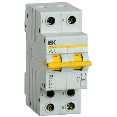 Выключатель-разъединитель IEK трехпозиционный ВРТ-63 2P 63А MPR10-2-063