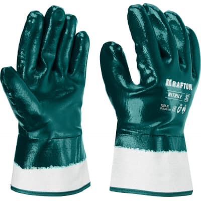 Особопрочные перчатки KRAFTOOL, нитриловое покрытие, максимальная защита от нефтепродуктов, износостойкие, XL(10), HYKRAFT 11288-XL