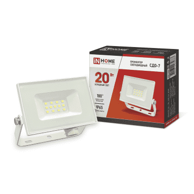 Прожектор светодиодный СДО-7 20Вт 230В 6500К IP65 белый IN HOME 4690612034683