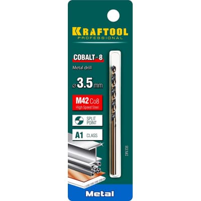 KRAFTOOL COBALT 3.5 х70мм, Сверло по металлу HSS-Co(8%) , сталь М42(S2-10-1-8) 29656-3.5