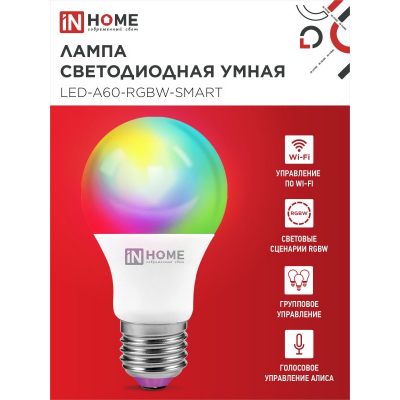 Лампа светодиодная IN HOME LED-A60-RGBW-SMART 15Вт 230В димм. Е27 3000-6500К 1450Лм 4690612050034