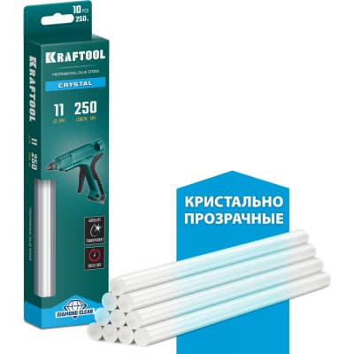 KRAFTOOL Cristal кристально прозрачные клеевые стержни, d 11 x 250 мм (11-12 мм) 10 шт. 250 г. 06846-10