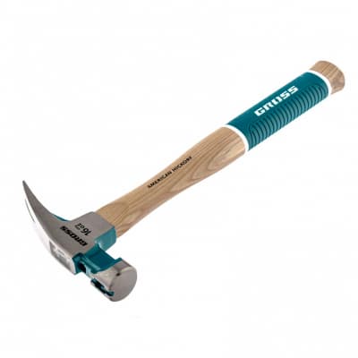 Молоток-гвоздодер, 450 г, угол 45, магнит, обрезиненная рукоятка American hickory GROSS 10415