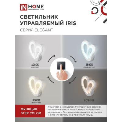 Светильник светодиодный IN HOME ELEGANT IRIS 15Вт 230В 3000-6500K 1200Лм STEP COLOR белый 4690612051413