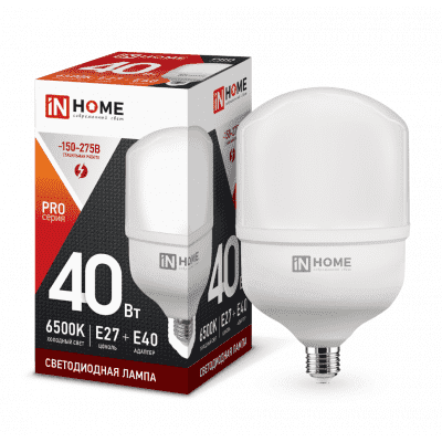 Лампа светодиодная LED-HP-PRO 40Вт 230В Е27 с адаптером E40 6500К 3600Лм IN HOME 4690612031101