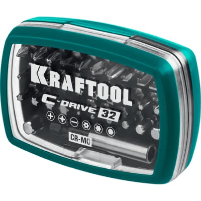 Набор KRAFTOOL: Биты ″C-Drive 32″ многофункциональные, CR-MO, адаптеры в ударопрочном компактном боксе, цветная маркировка типов шлицов. 32 предмет 26067-H32