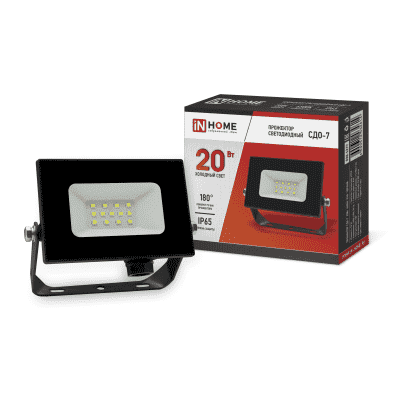 Прожектор светодиодный СДО-7 20Вт 230В 6500К IP65 черный IN HOME 4690612034614