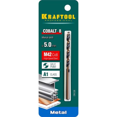 KRAFTOOL COBALT 5.0 х86мм, Сверло по металлу HSS-Co(8%) , сталь М42(S2-10-1-8) 29656-5