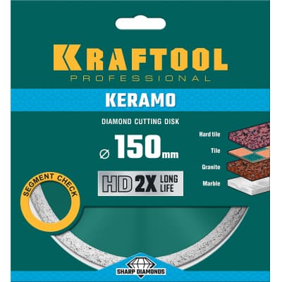 KERAMO 150 мм, диск алмазный отрезной сплошной по керамограниту, керамической плитке, KRAFTOOL 36684-150