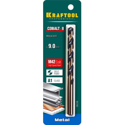 KRAFTOOL COBALT 9.0 х125мм, Сверло по металлу HSS-Co(8%) , сталь М42(S2-10-1-8) 29656-9