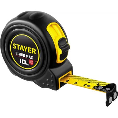 STAYER BlackMax 10м / 25мм рулетка в ударостойком полностью обрезиненном корпусе  и двумя фиксаторами 3410-10_z02