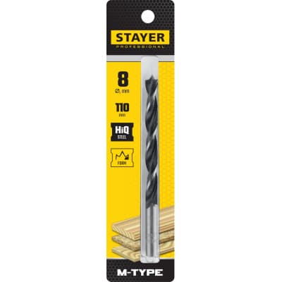 STAYER "M-type" 8,0x110/80мм, сверло спиральное по дереву, М-образная заточка 2942-110-08_z02