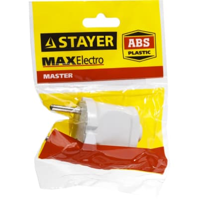 Вилка прямая белая STAYER прямая, 6А/220 В, 1300 Вт MAXElectro 55150-W