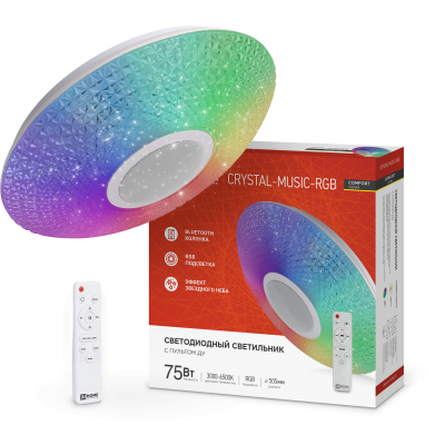 Светильник светодиодный IN HOME COMFORT CRYSTAL-MUSIC-RGB 75Вт 230В 3000-6500K 6000Лм 505x125мм с пультом дистанционного управления 4690612044569