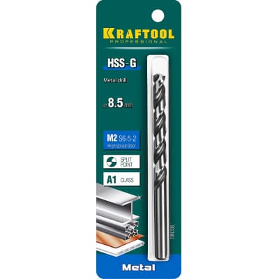 KRAFTOOL HSS-G 8.5 х117мм, Сверло по металлу HSS-G, сталь М2(S6-5-2) 29651-8.5