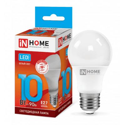 Лампа светодиодная LED-A60-VC 10Вт 230В Е27 4000К 900Лм IN HOME 4690612020211