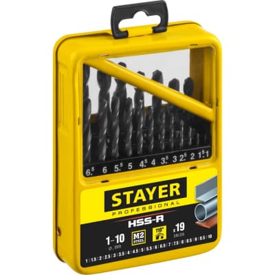 Набор сверл спиральных по металлу STAYER 19 шт. (Ø 1-10 мм), HSS-R 29602-H19-M_z01
