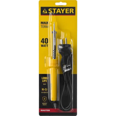Электропаяльник STAYER 40 Вт, конус, пластиковая рукоятка Maxterm 55305-40