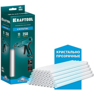 KRAFTOOL Cristal кристально прозрачные клеевые стержни, d 11 x 250 мм (11-12 мм) 40 шт. 1 кг 06846-40