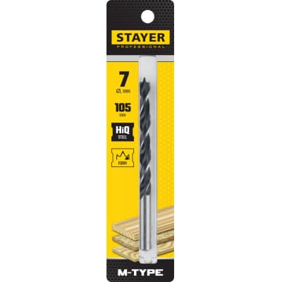 STAYER "M-type" 7,0x105/75мм, сверло спиральное по дереву, М-образная заточка 2942-105-07_z02
