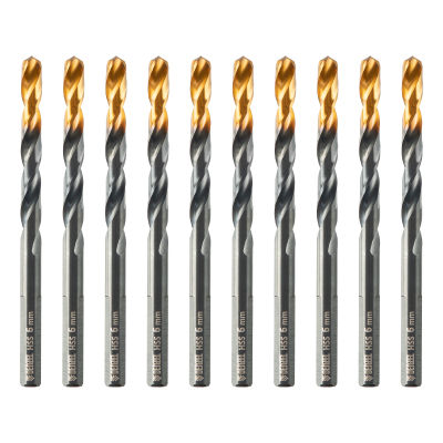 Сверло по металлу, 6 мм, HSS-Tin, Golden Tip, 10 шт. Denzel 717215