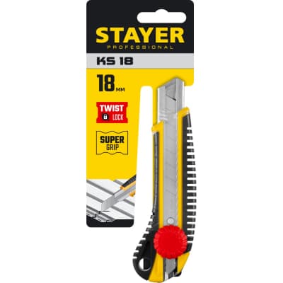 Нож с винтовым фиксатором KS-18, сегмент. лезвия 18 мм, STAYER 09161_z01