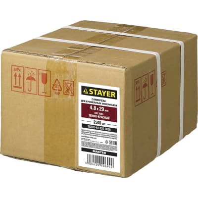Саморезы СКД кровельные STAYER 29 х 4.8 мм, 2 500 шт., RAL 3005 темно-красный 30300-48-029-3005