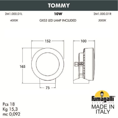 Фасадный светильник FUMAGALLI TOMMY 2M1.000.000.AXD1L