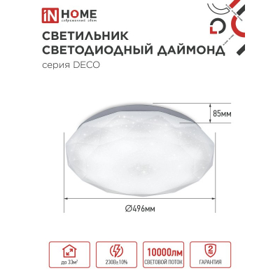 Светильник светодиодный IN HOME DECO ДАЙМОНД 95Вт 230В 6500К 10000Лм 496х85мм 4690612058634