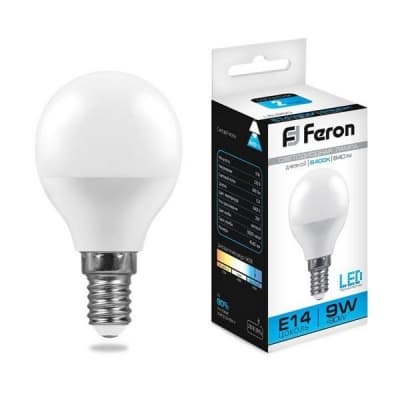 Лампа светодиодная FERON LB-550, G45 (шар малый), 9W 230V E14 6400К 25803