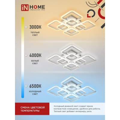 Светильник светодиодный IN HOME ELEGANT ARIS-W-BG 120Вт 230В 3000-6500K 8400Лм 590х590х115мм ПУ белый 4690612043272