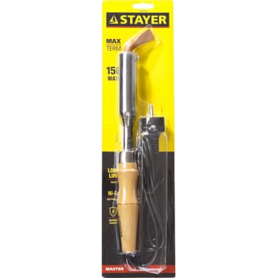 Электропаяльник для лужения с деревянной рукояткой STAYER 150 Вт, 220 В, клин Maxterm 55311-150