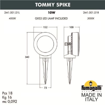 Ландшафтный светильник FUMAGALLI TOMMY SPIKE 2M1.001.000.LXD1L