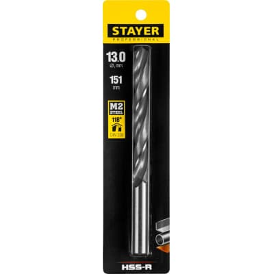 STAYER PROFI 13.0х151мм, Сверло по металлу HSS-R, быстрорежущая сталь М2(S6-5-2) 29602-13
