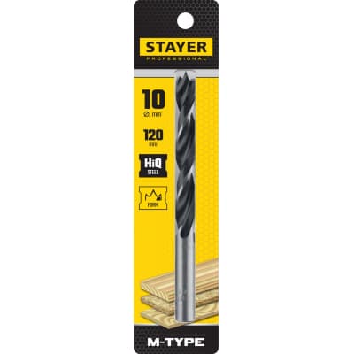 STAYER "M-type" 10,0x120/75мм, сверло спиральное по дереву, М-образная заточка 2942-120-10_z02
