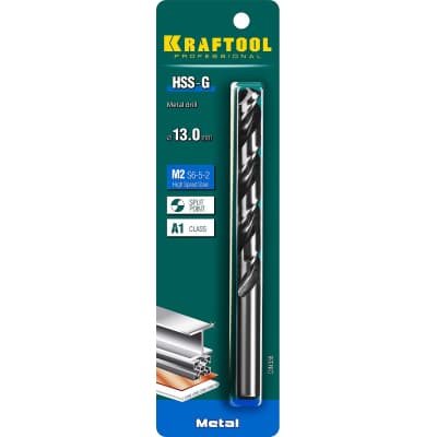 KRAFTOOL HSS-G 13.0 х151мм, Сверло по металлу HSS-G, сталь М2(S6-5-2) 29651-13